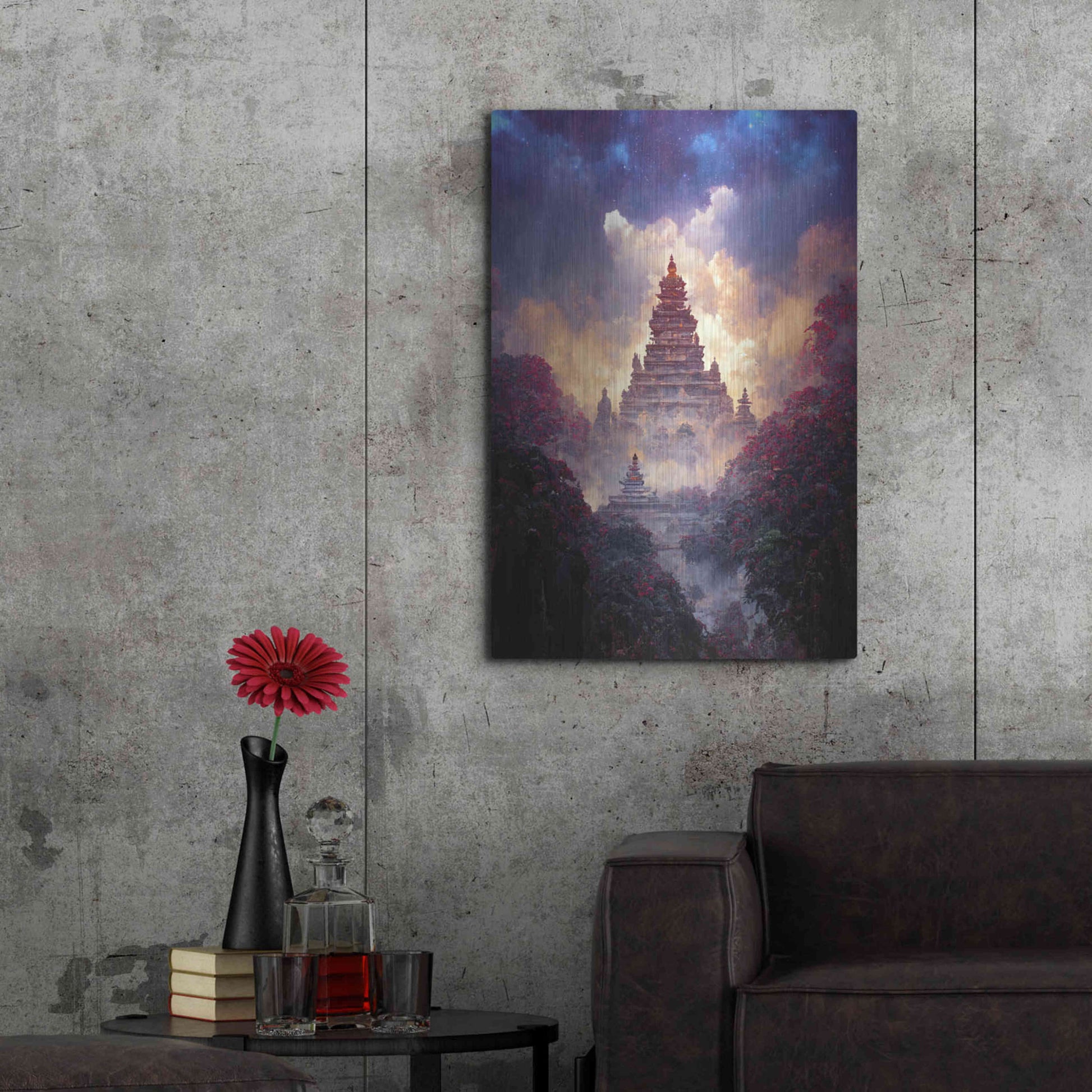 Luxe Metal Art 'Buddhist Temple' by Cameron Gray, Metal Wall Art,24x36