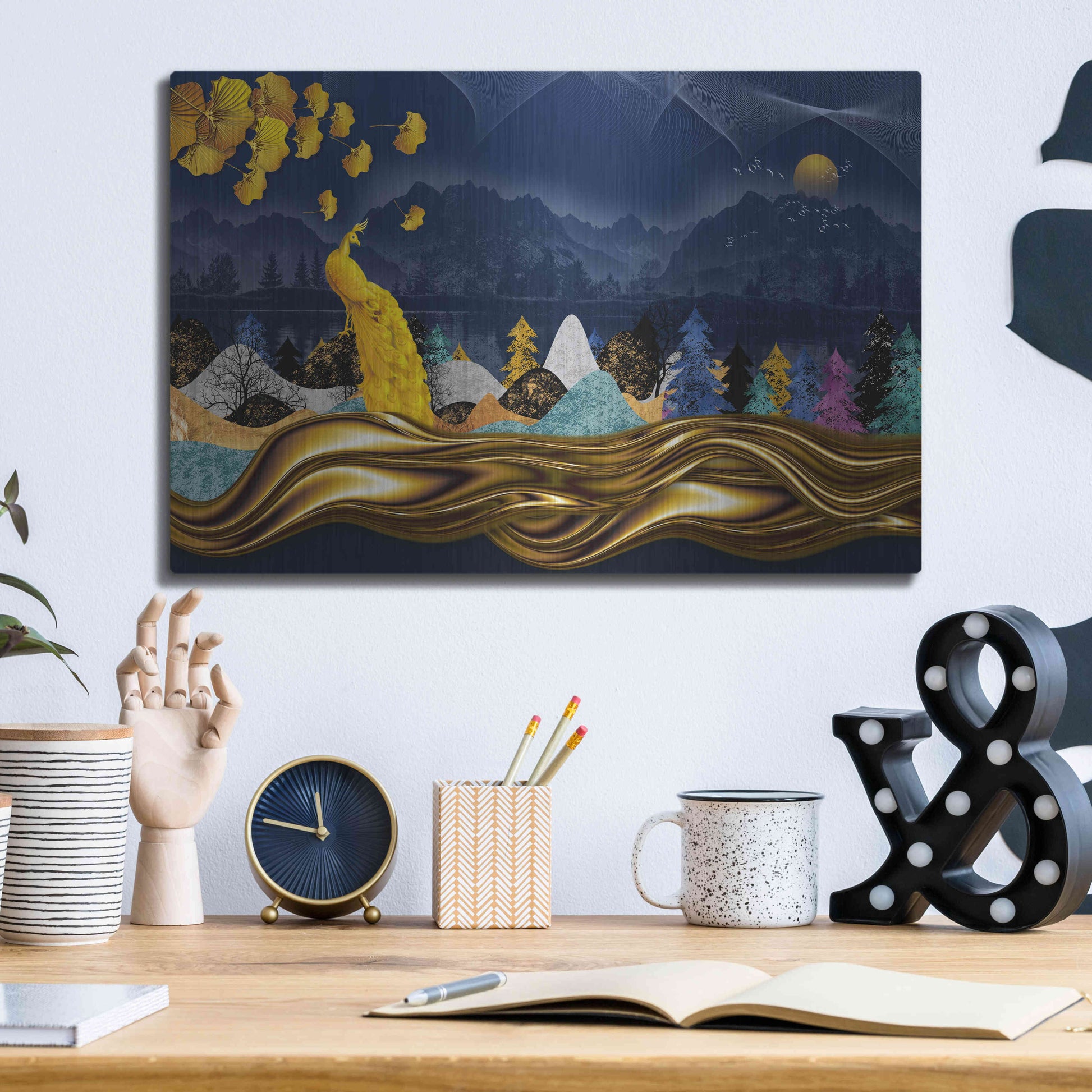 Luxe Metal Art 'Golden Peacock' by Luxe Portfolio, Metal Wall Art,16x12