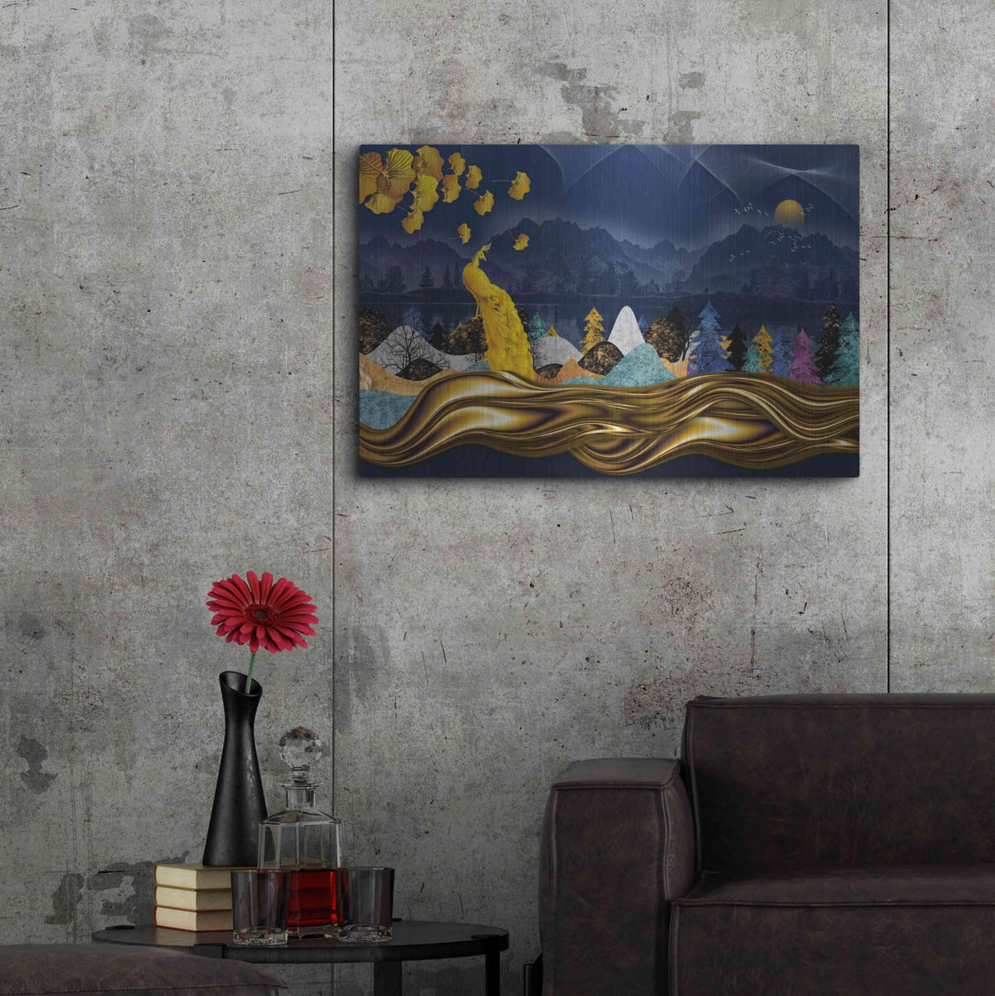 Luxe Metal Art 'Golden Peacock' by Luxe Portfolio, Metal Wall Art,36x24