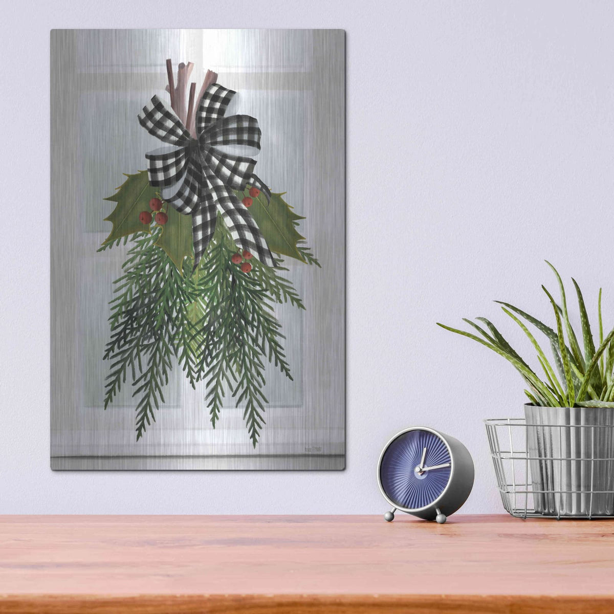 'Holly Christmas Swag' by House Fenway – Metal Wall Art, 12x16 room view
