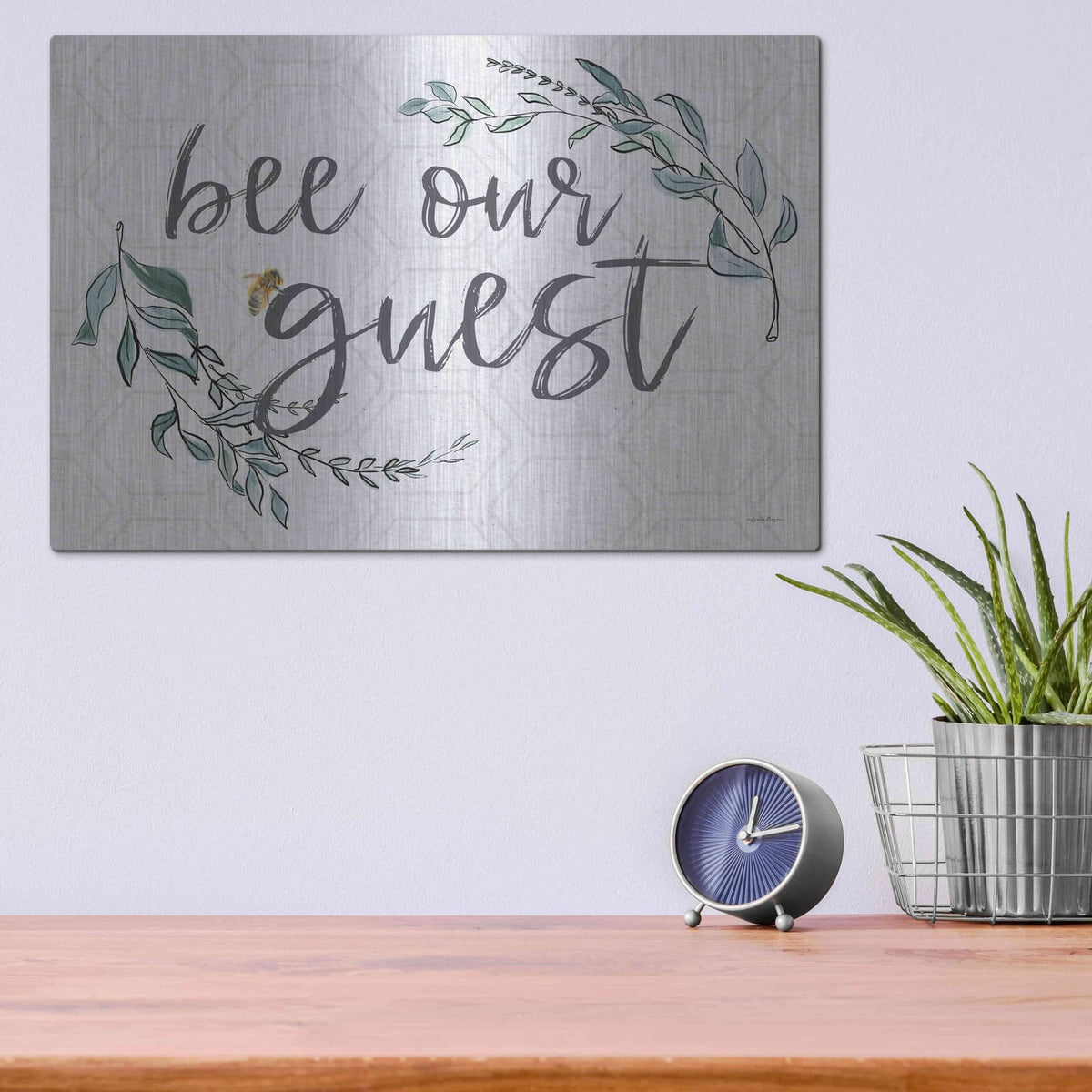 'Bee Our Guest' by Susie Boyer – Metal Wall Art, 16x12 room view
