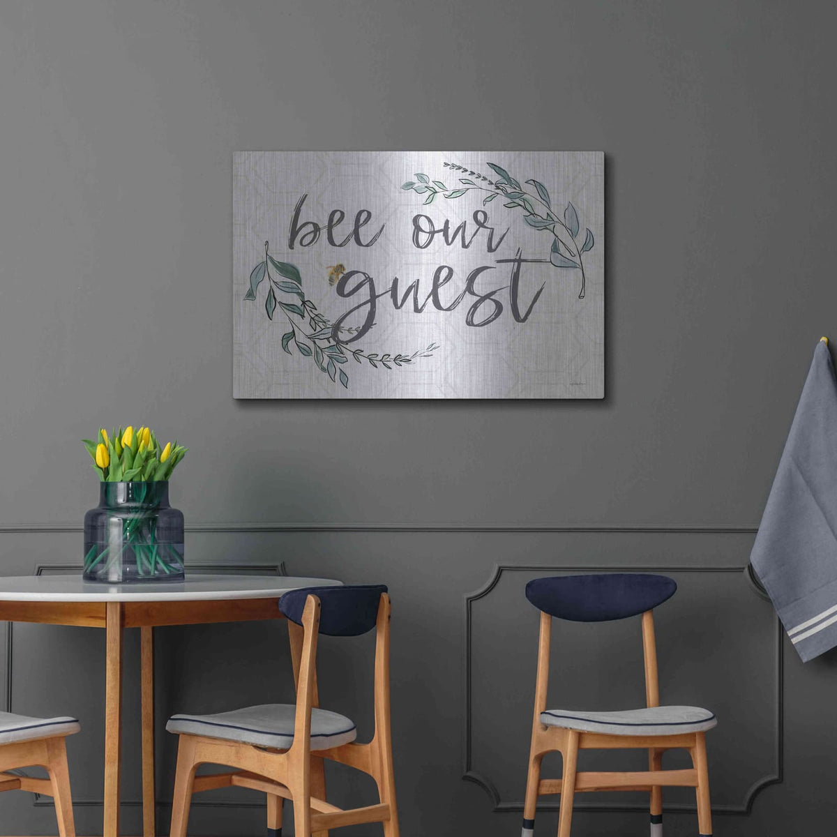 'Bee Our Guest' by Susie Boyer – Metal Wall Art, 36x24 room view