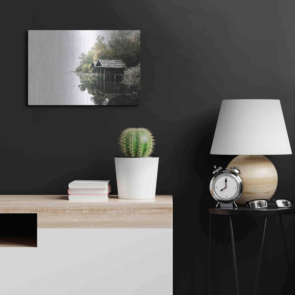 'Docs On The Lake' by Susan Ball – Metal Wall Art, 24x16 room view