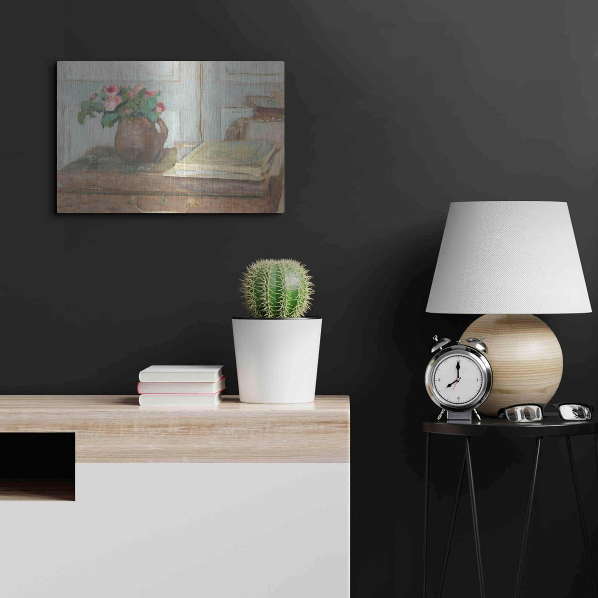 'Artist Pain Box With Flowers' by Stellar Design Studio – Metal Wall Art, 24x16 room view