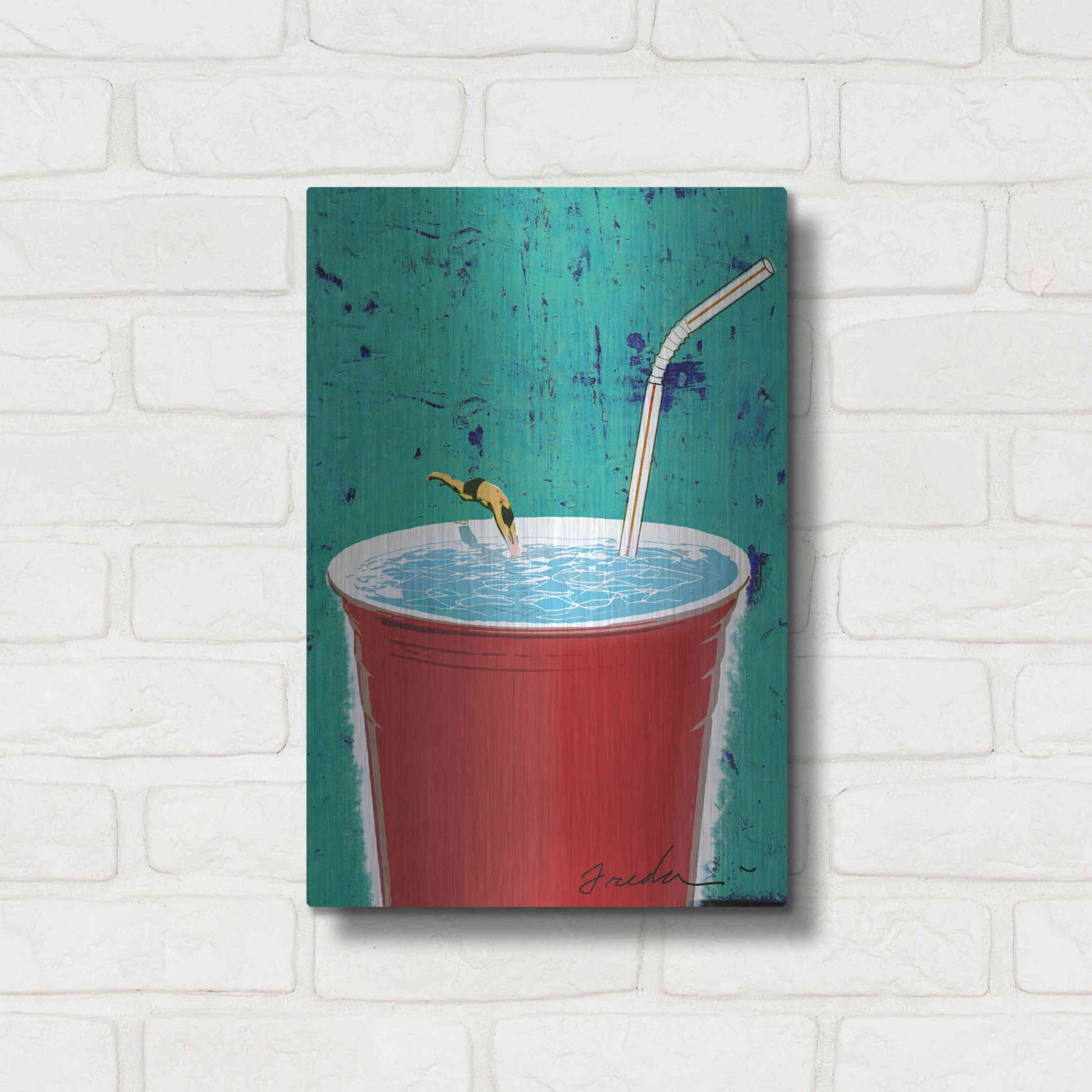 Luxe Metal Art 'Big Drink' by Anthony Freda, Metal Wall Art,12x16