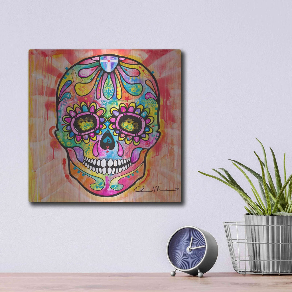 'Sugar Skull - Day of the Dead' by Dean Russo – Metal Wall Art, 12x12 room view