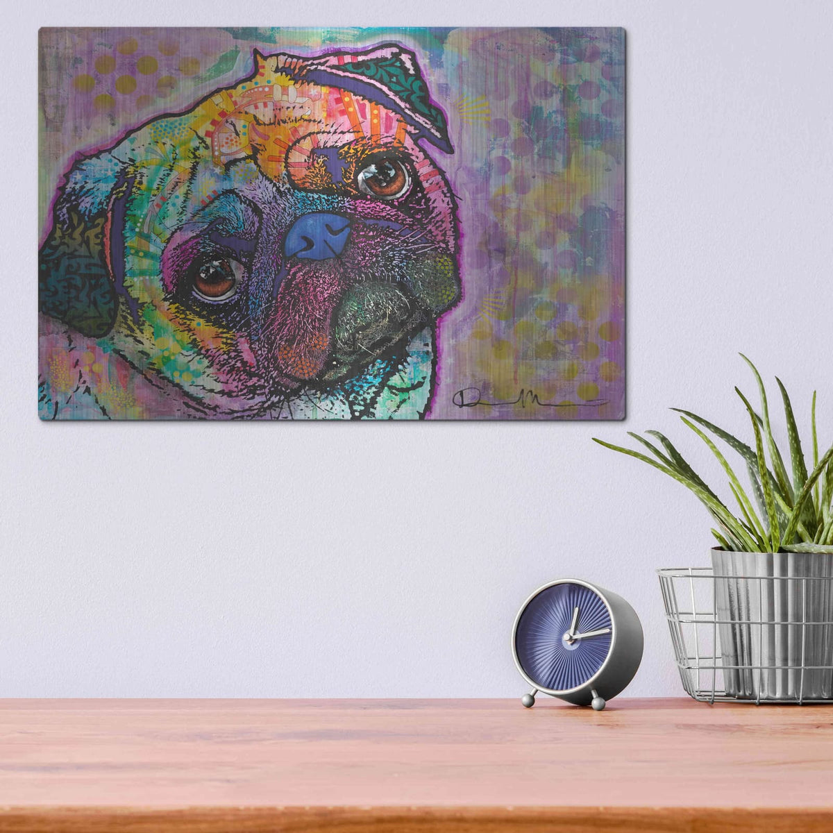 'Pug Love' by Dean Russo – Metal Wall Art, 16x12 room view