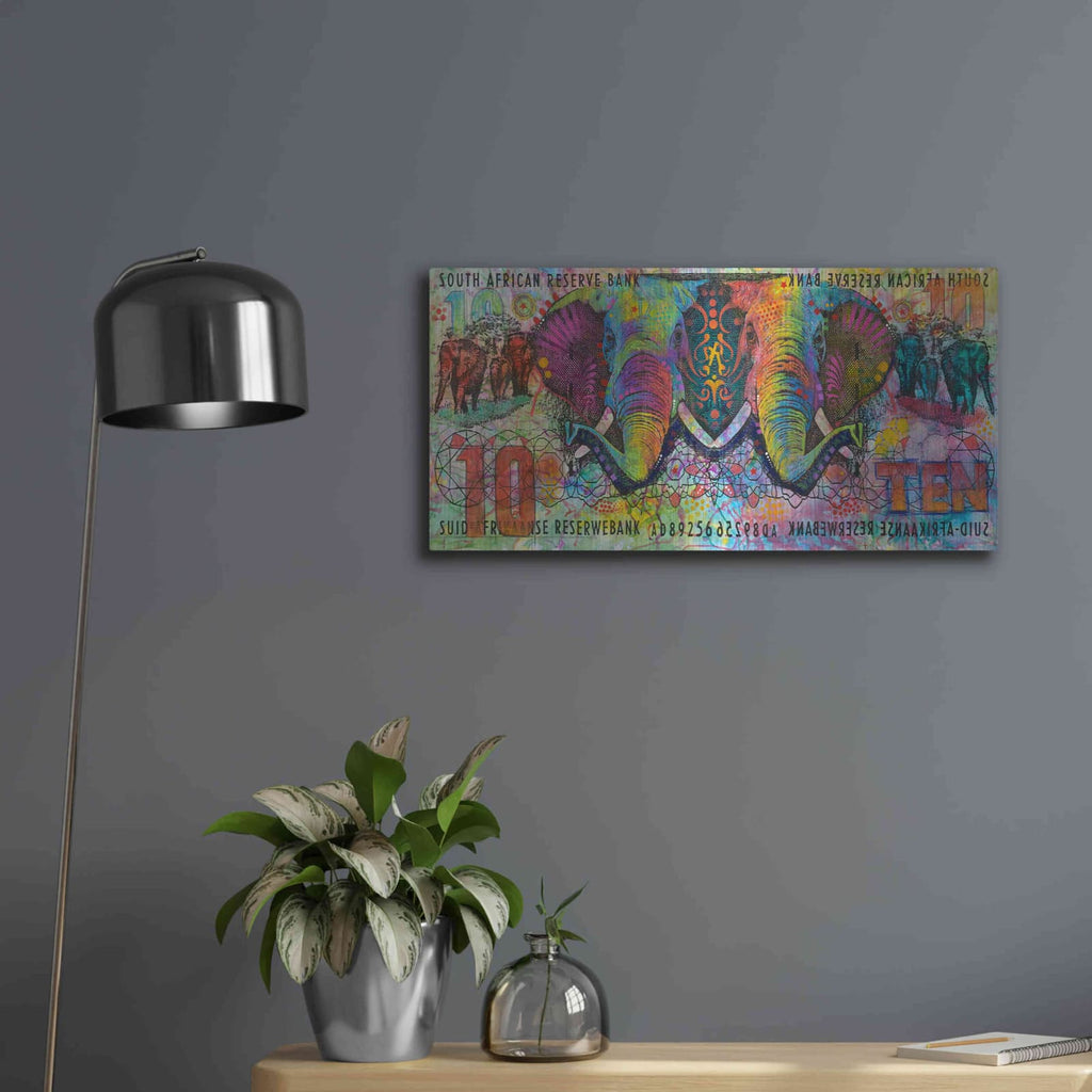 'Elephants' by Dean Russo – Metal Wall Art, 24x12 room view