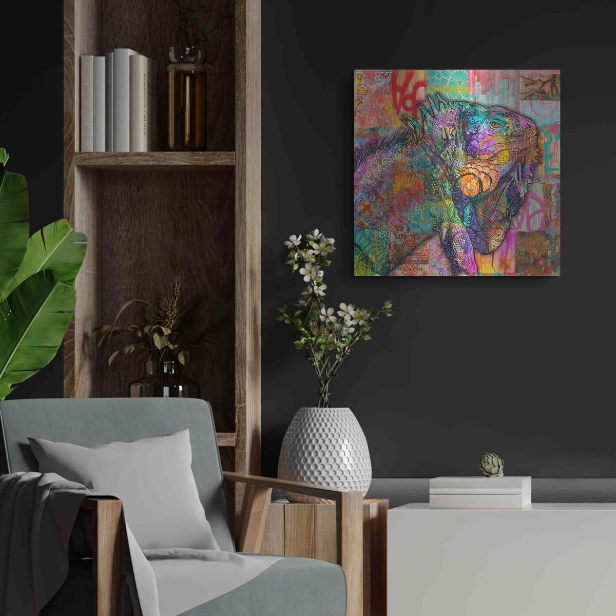 'Iguana' by Dean Russo – Metal Wall Art, 24x24 room view