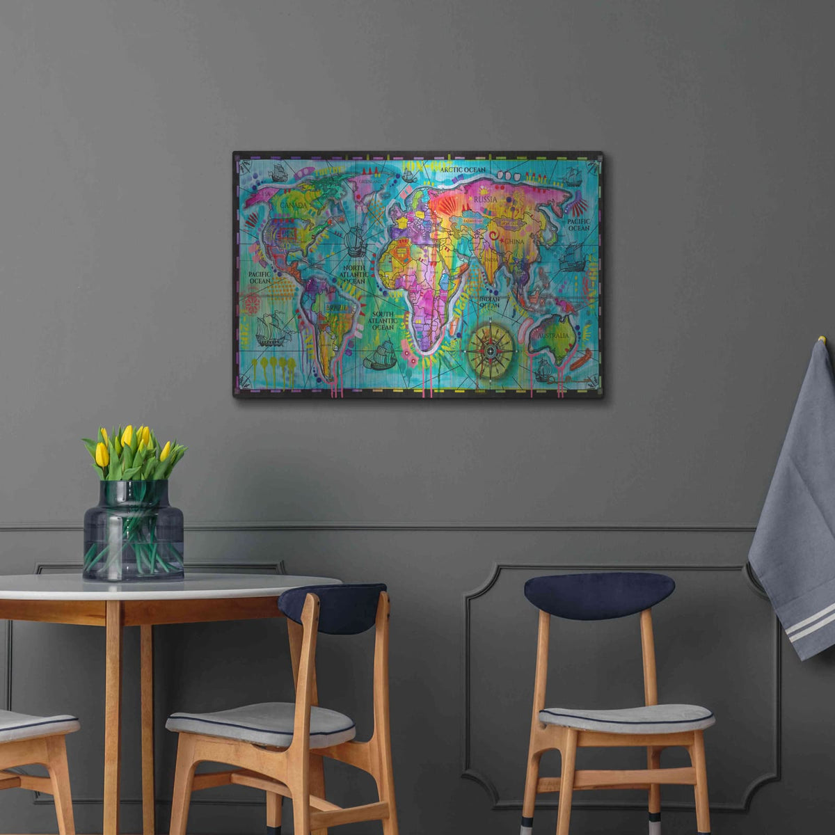 'World Map' by Dean Russo – Metal Wall Art, 36x24 room view