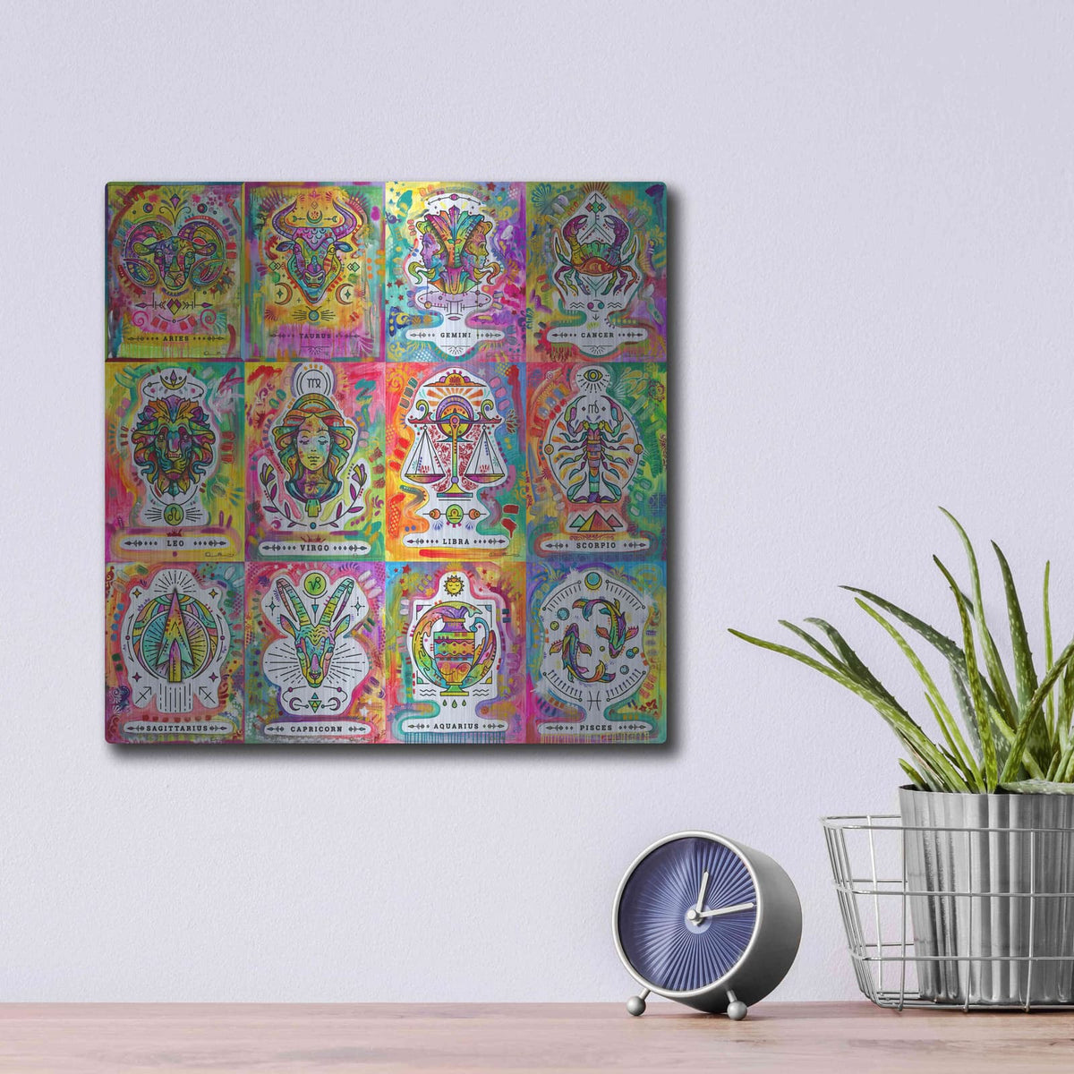 'Zodiac Calendar' by Dean Russo – Metal Wall Art, 12x12 room view