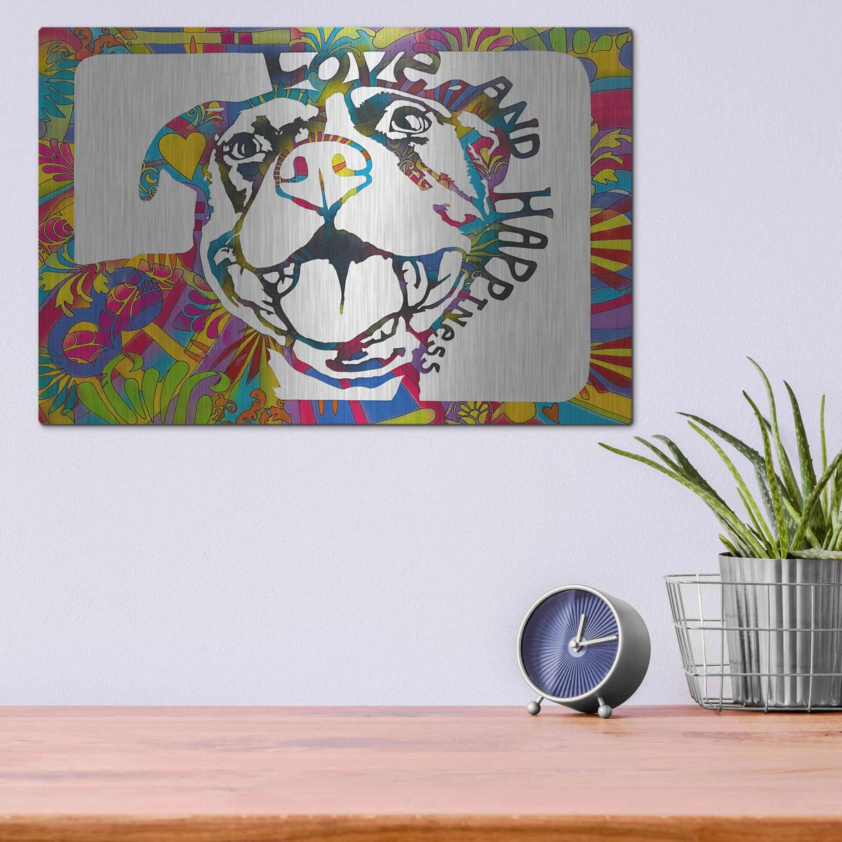 'Love And Hapiness' by Dean Russo – Metal Wall Art, 16x12 room view