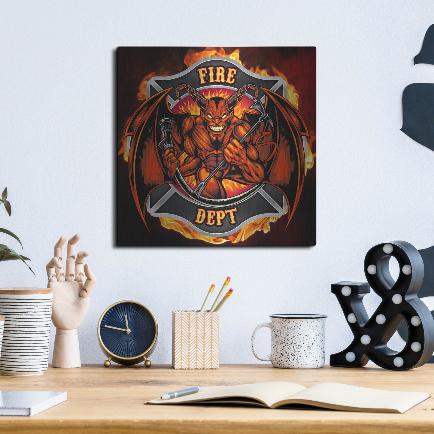 Luxe Metal Art 'Devil Fire Department Logo' by Flyland Designs, Metal Wall Art,12x12