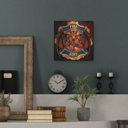 Luxe Metal Art 'Devil Fire Department Logo' by Flyland Designs, Metal Wall Art,12x12