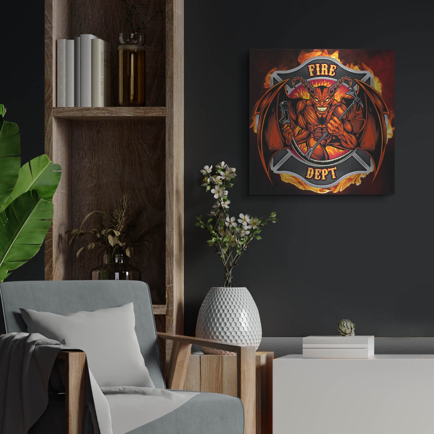 Luxe Metal Art 'Devil Fire Department Logo' by Flyland Designs, Metal Wall Art,24x24