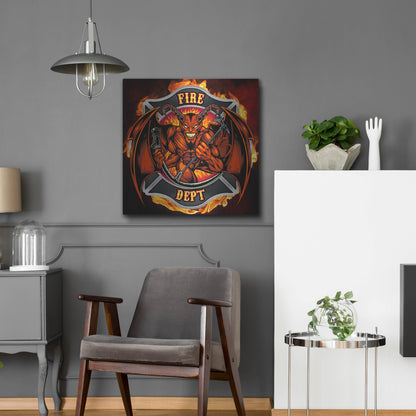 Luxe Metal Art 'Devil Fire Department Logo' by Flyland Designs, Metal Wall Art,24x24