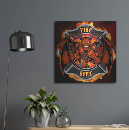 Luxe Metal Art 'Devil Fire Department Logo' by Flyland Designs, Metal Wall Art,24x24