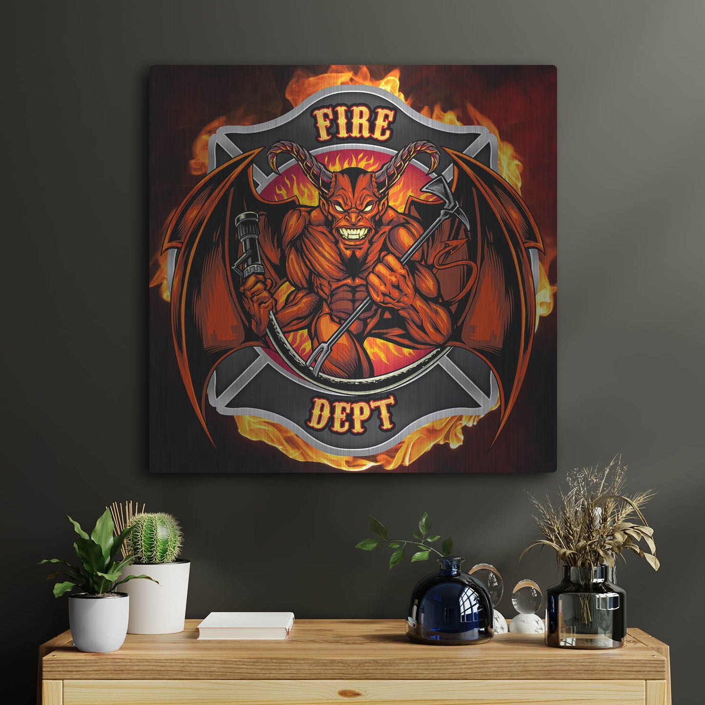 Luxe Metal Art 'Devil Fire Department Logo' by Flyland Designs, Metal Wall Art,24x24