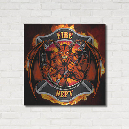 Luxe Metal Art 'Devil Fire Department Logo' by Flyland Designs, Metal Wall Art,36x36