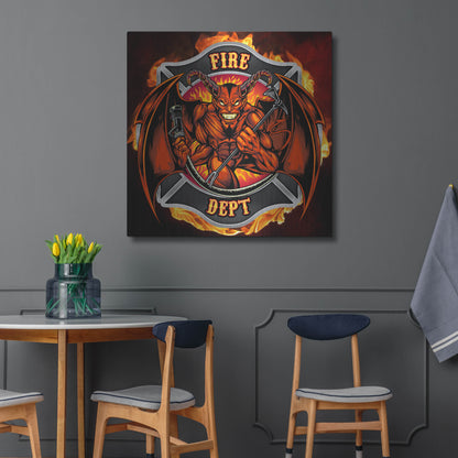 Luxe Metal Art 'Devil Fire Department Logo' by Flyland Designs, Metal Wall Art,36x36