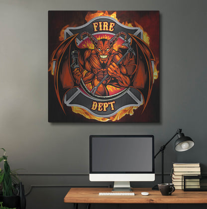 Luxe Metal Art 'Devil Fire Department Logo' by Flyland Designs, Metal Wall Art,36x36