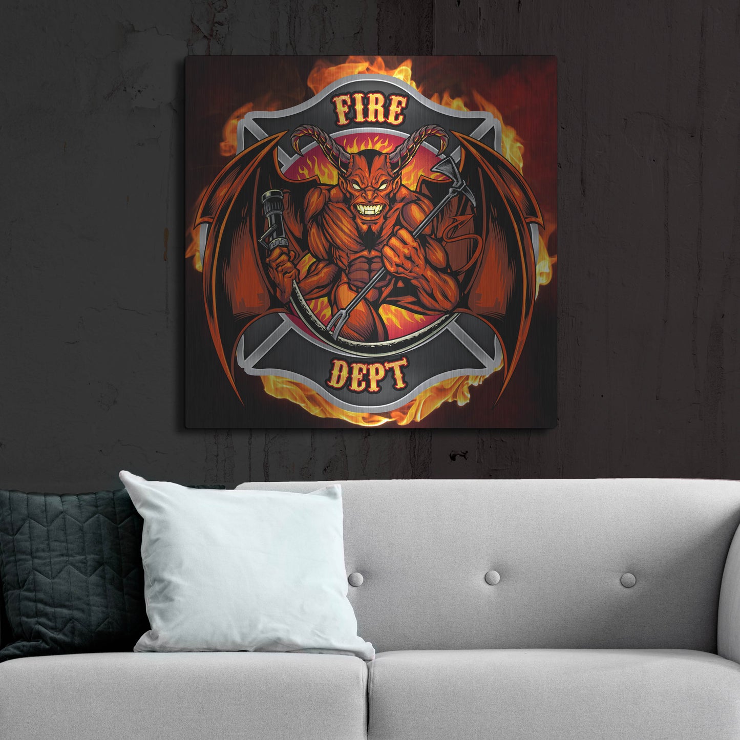 Luxe Metal Art 'Devil Fire Department Logo' by Flyland Designs, Metal Wall Art,36x36