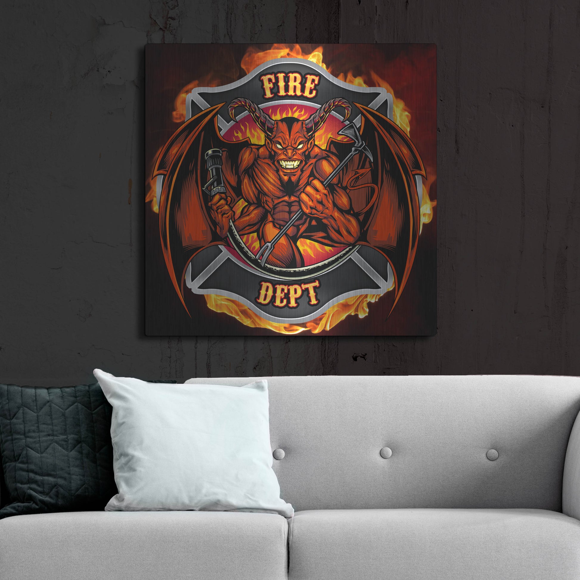 Luxe Metal Art 'Devil Fire Department Logo' by Flyland Designs, Metal Wall Art,36x36