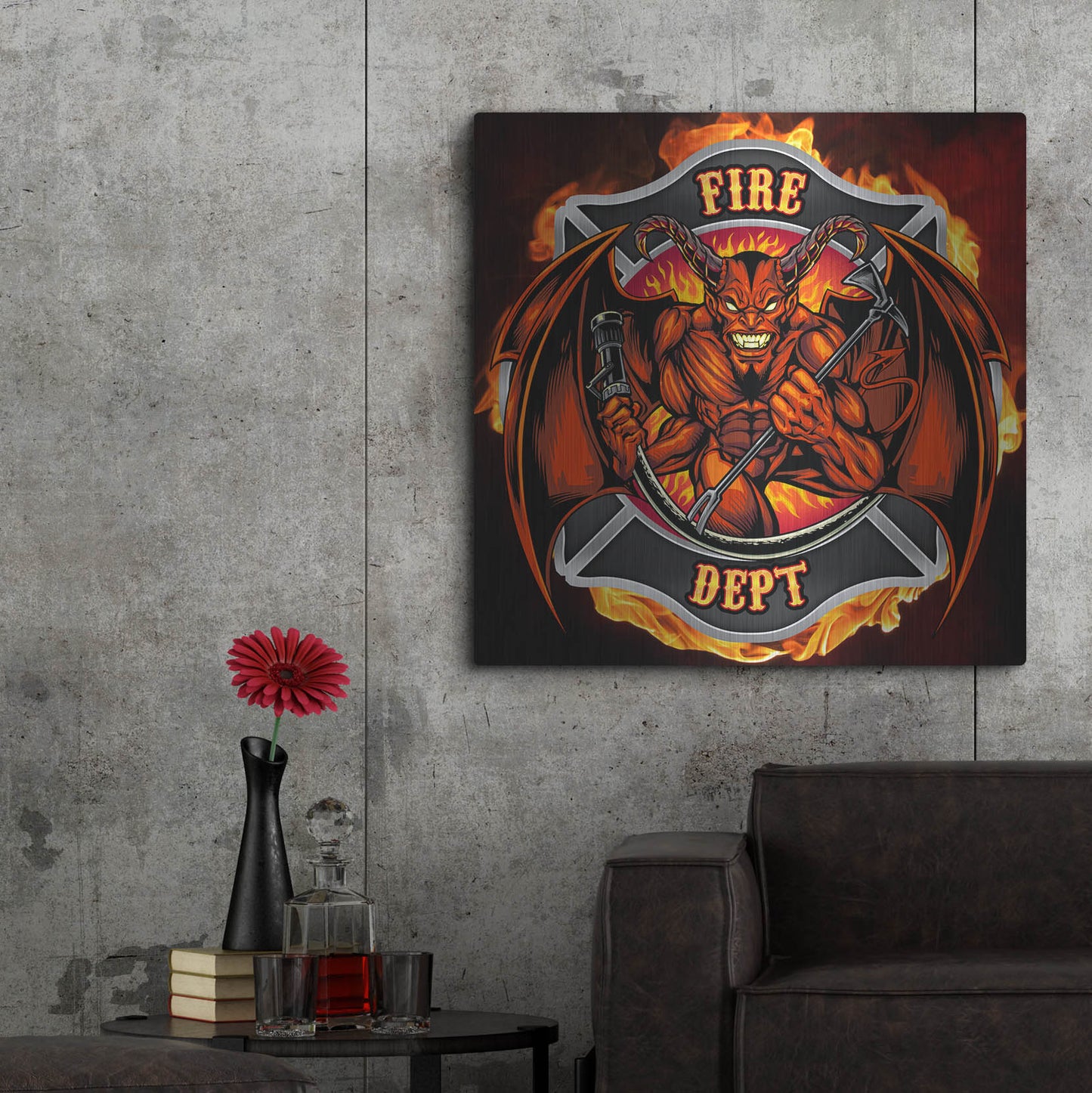 Luxe Metal Art 'Devil Fire Department Logo' by Flyland Designs, Metal Wall Art,36x36