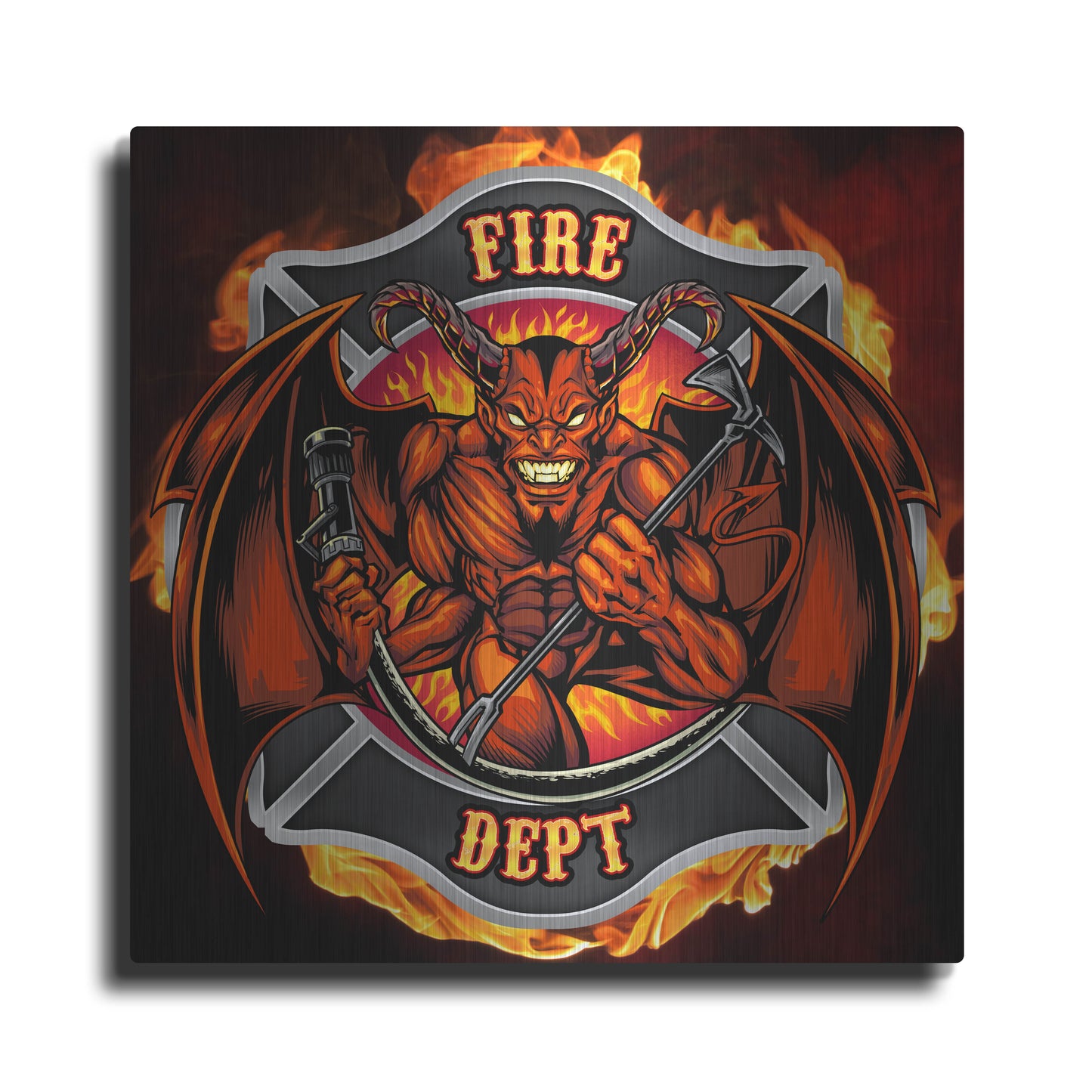 Luxe Metal Art 'Devil Fire Department Logo' by Flyland Designs, Metal Wall Art