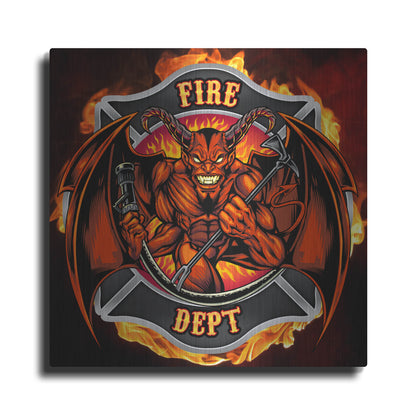 Luxe Metal Art 'Devil Fire Department Logo' by Flyland Designs, Metal Wall Art