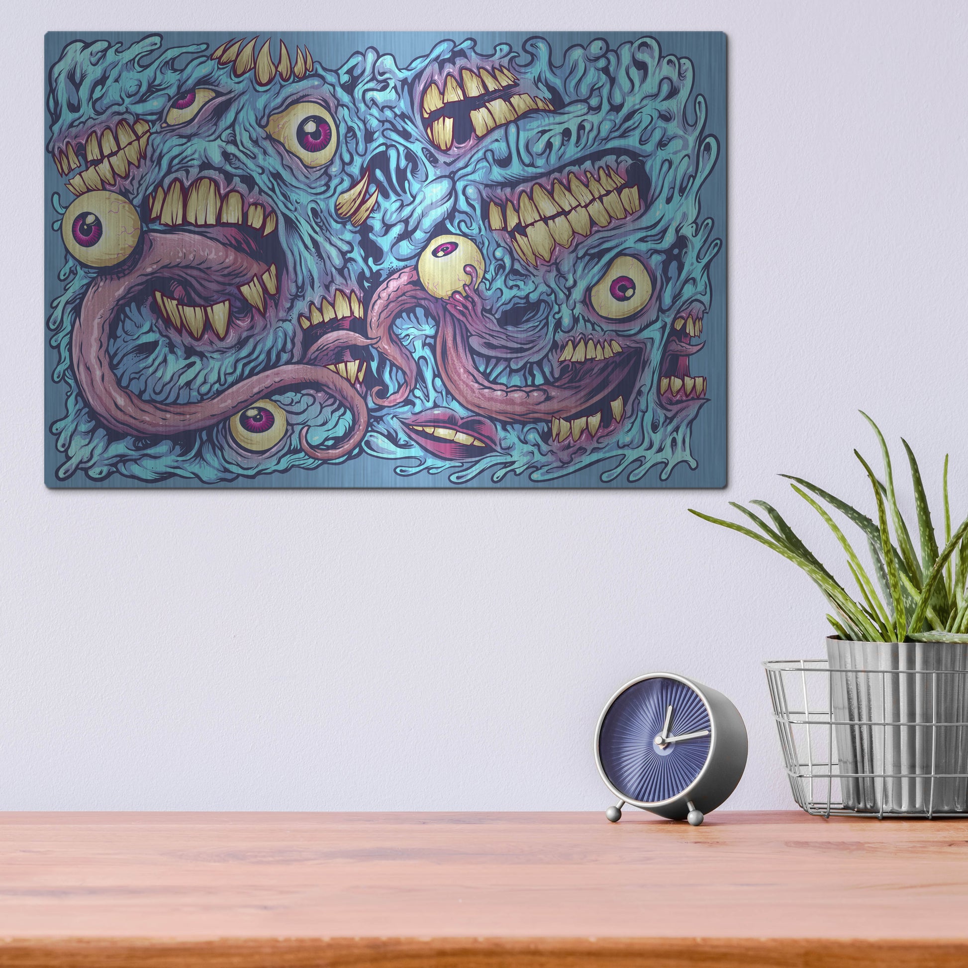 Luxe Metal Art 'Eyeballs and Teeth Pattern' by Flyland Designs, Metal Wall Art,16x12