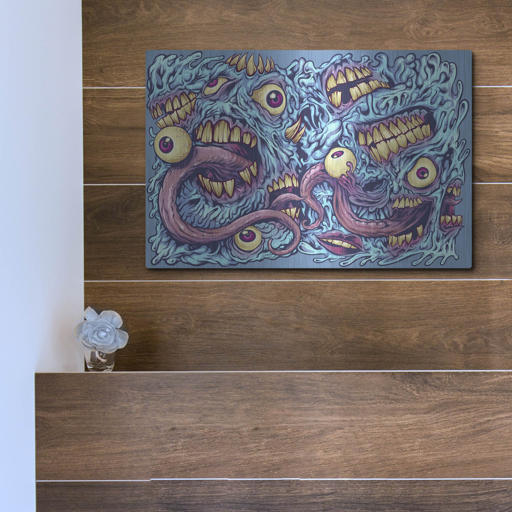 Luxe Metal Art 'Eyeballs and Teeth Pattern' by Flyland Designs, Metal Wall Art,16x12