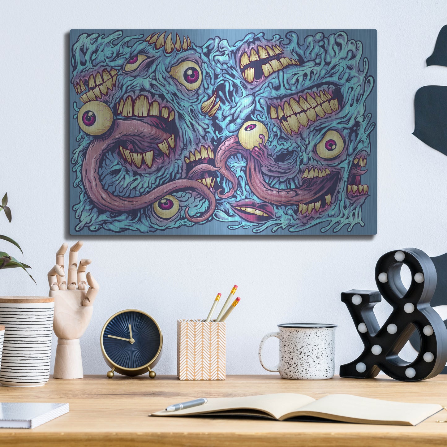 Luxe Metal Art 'Eyeballs and Teeth Pattern' by Flyland Designs, Metal Wall Art,16x12
