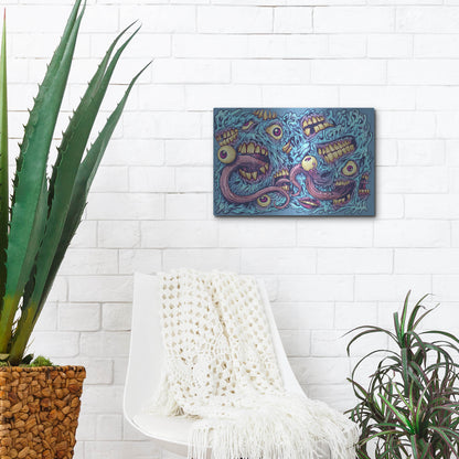 Luxe Metal Art 'Eyeballs and Teeth Pattern' by Flyland Designs, Metal Wall Art,16x12