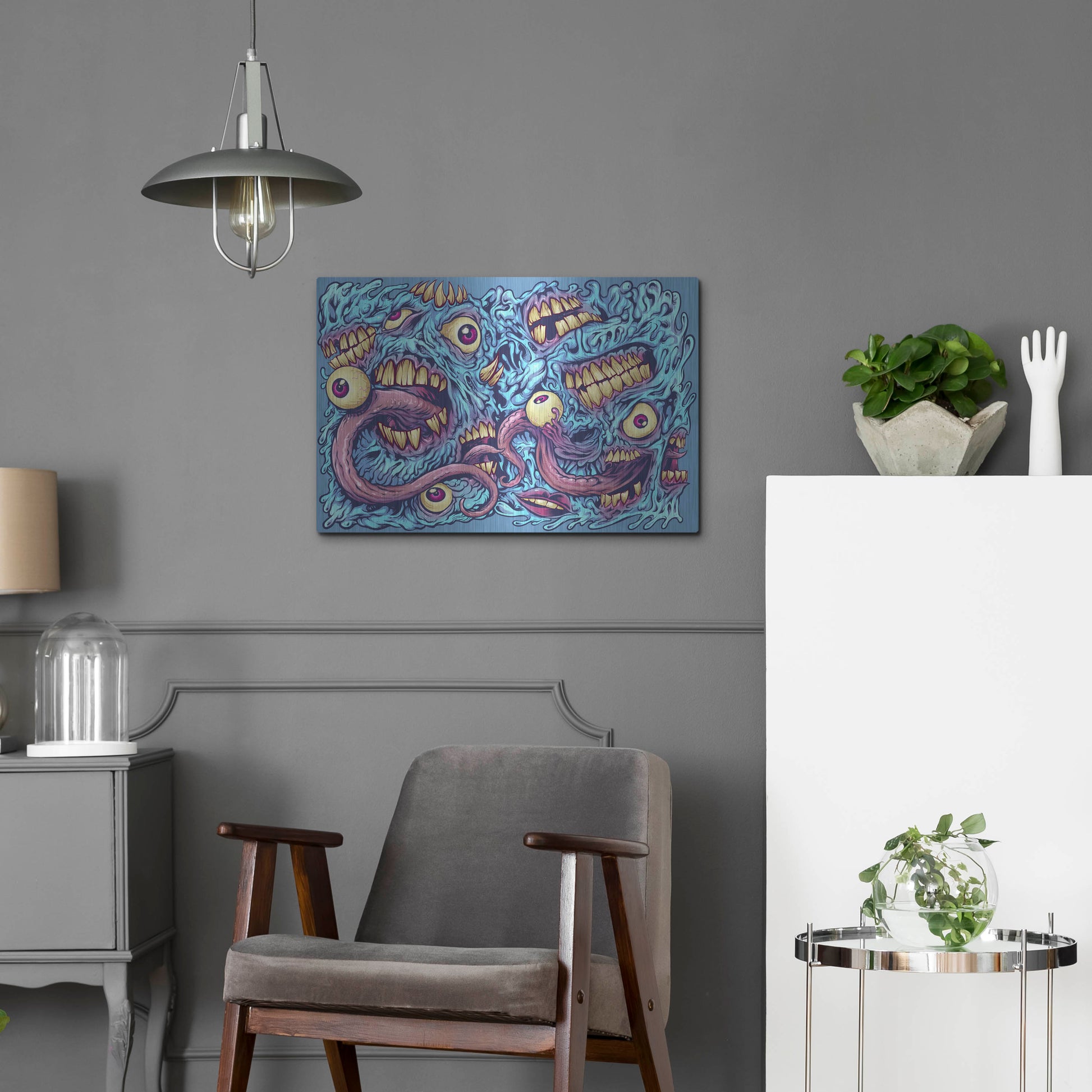 Luxe Metal Art 'Eyeballs and Teeth Pattern' by Flyland Designs, Metal Wall Art,24x16