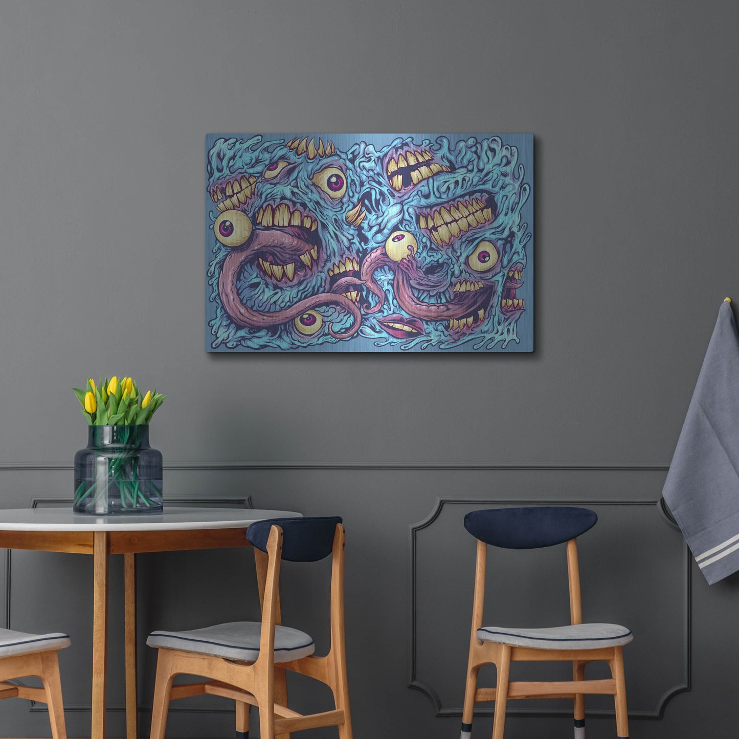 Luxe Metal Art 'Eyeballs and Teeth Pattern' by Flyland Designs, Metal Wall Art,36x24
