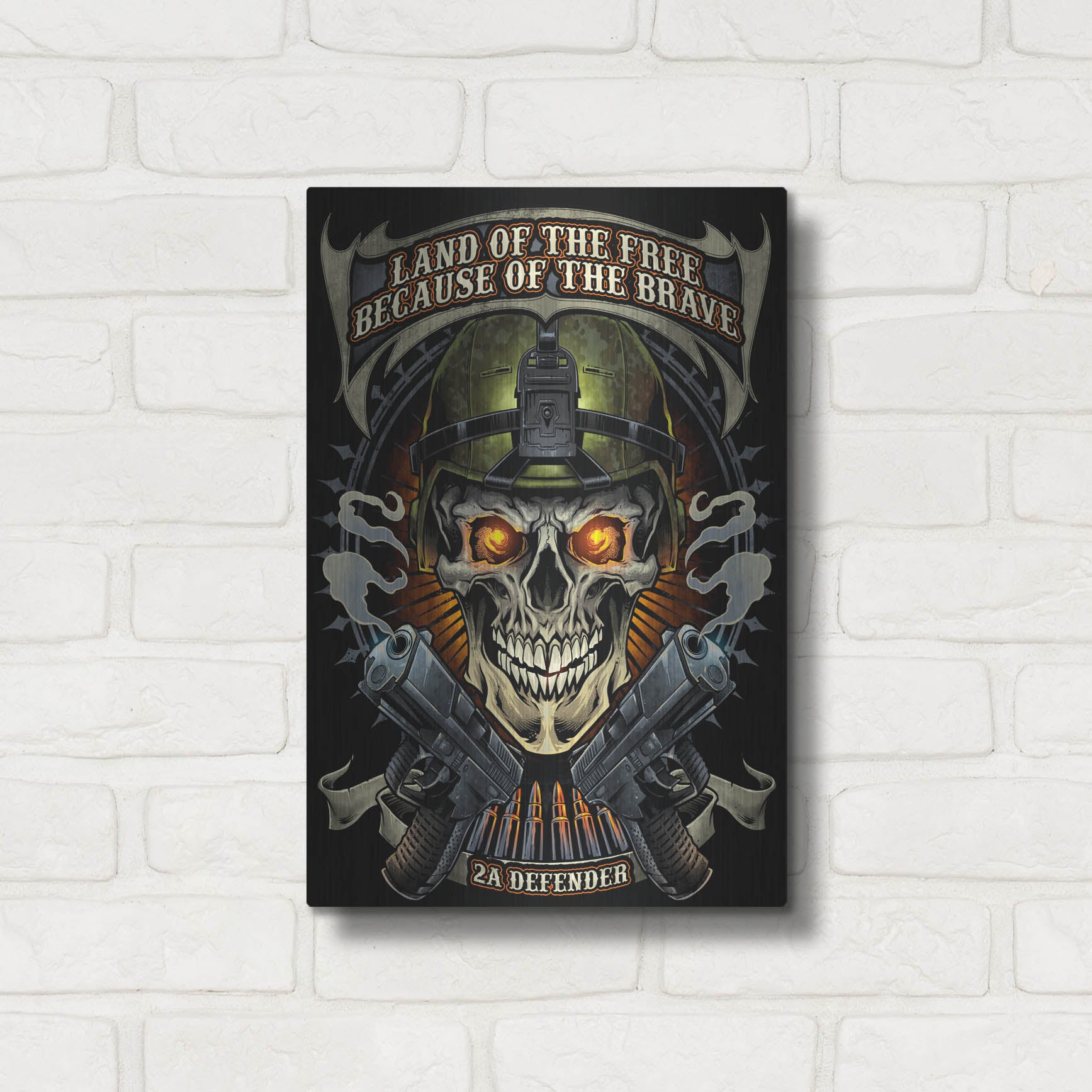 Luxe Metal Art 'Skull Soldier and Guns' by Flyland Designs, Metal Wall Art,12x16