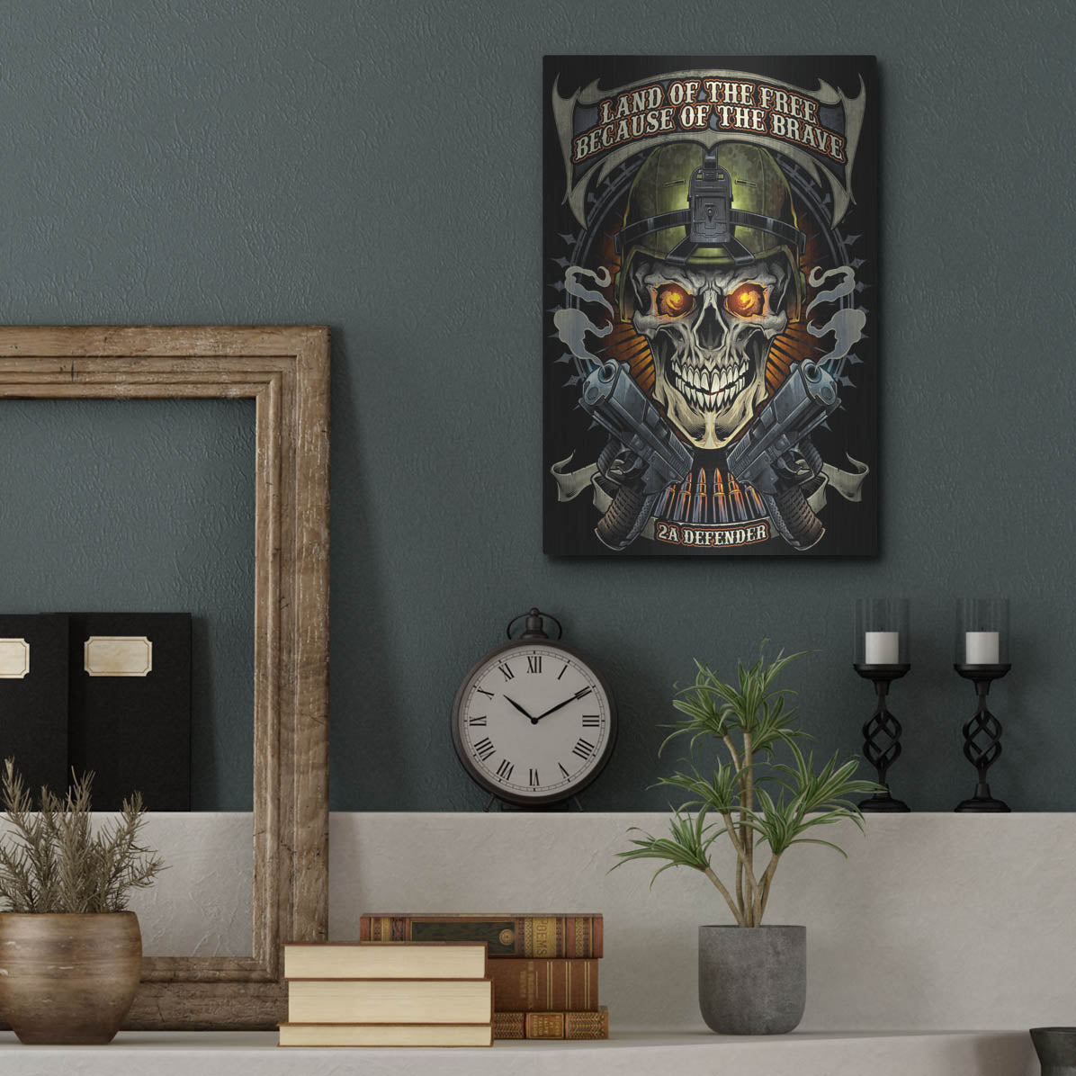 Luxe Metal Art 'Skull Soldier and Guns' by Flyland Designs, Metal Wall Art,12x16