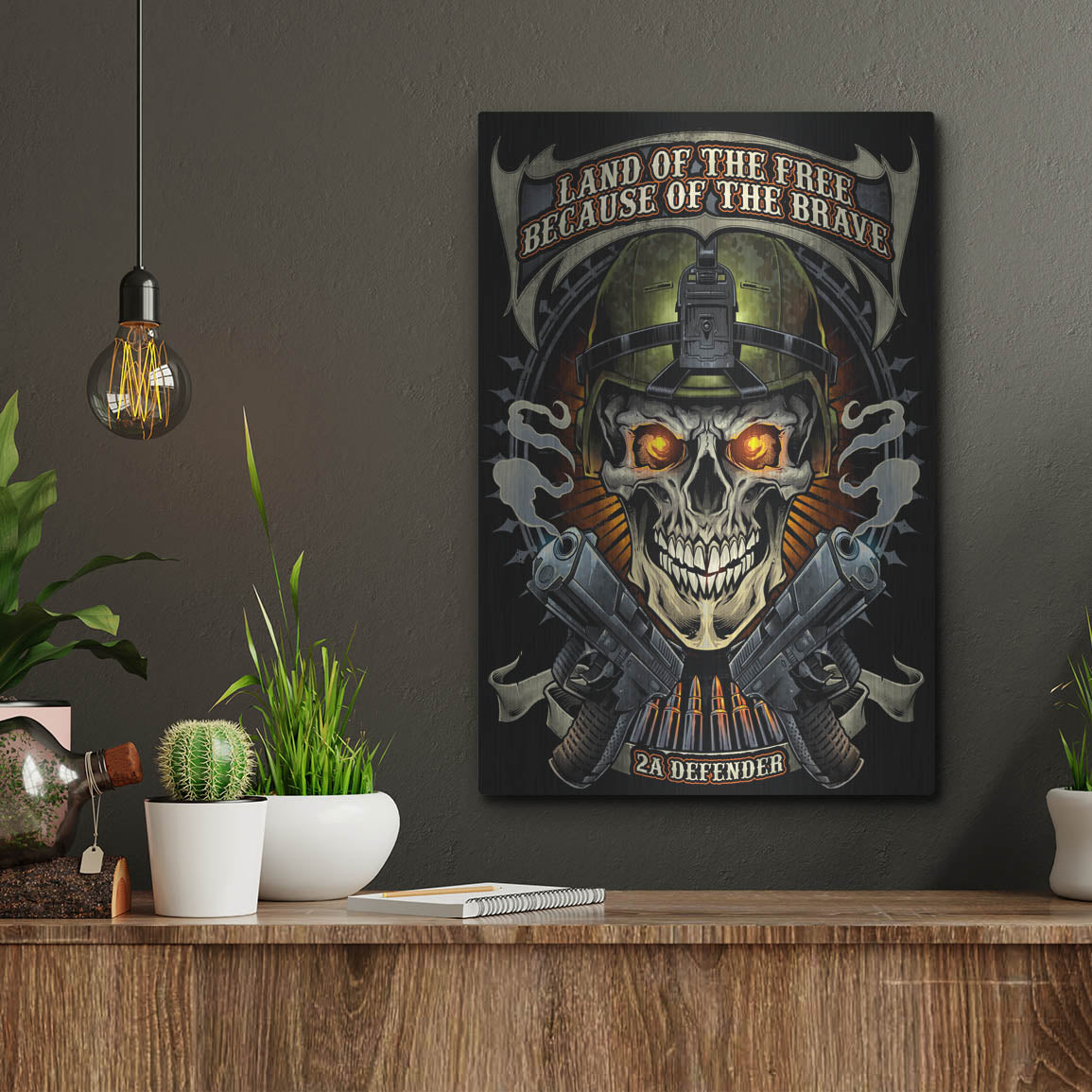 Luxe Metal Art 'Skull Soldier and Guns' by Flyland Designs, Metal Wall Art,12x16