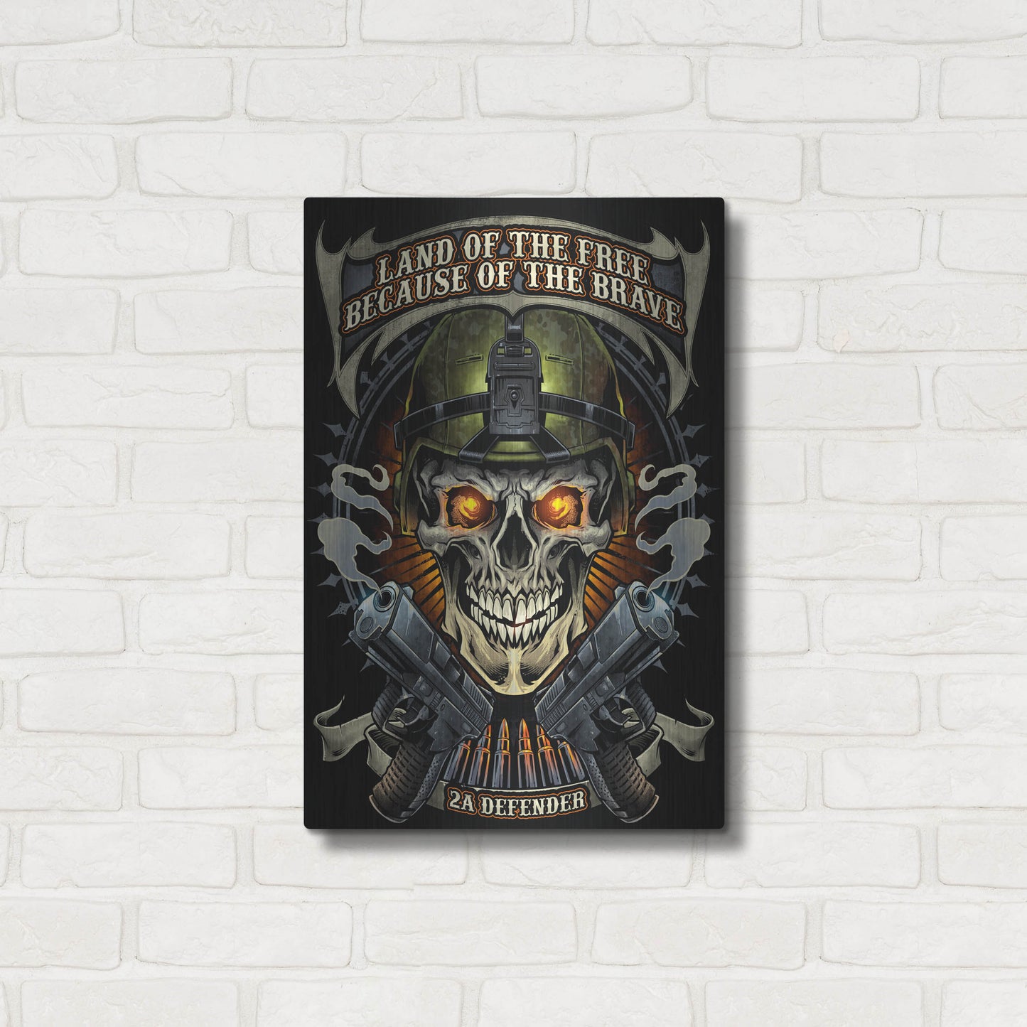 Luxe Metal Art 'Skull Soldier and Guns' by Flyland Designs, Metal Wall Art,16x24