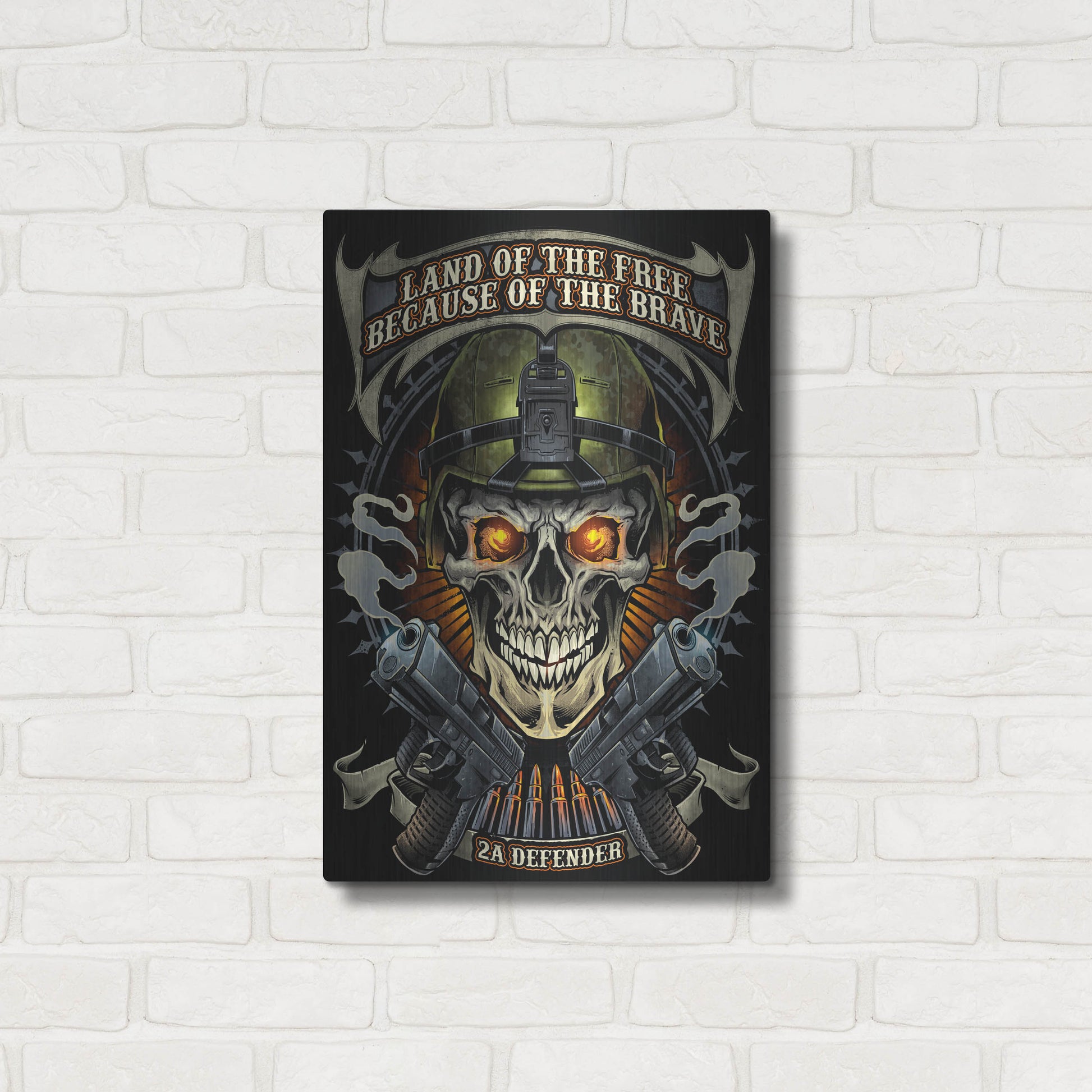 Luxe Metal Art 'Skull Soldier and Guns' by Flyland Designs, Metal Wall Art,16x24