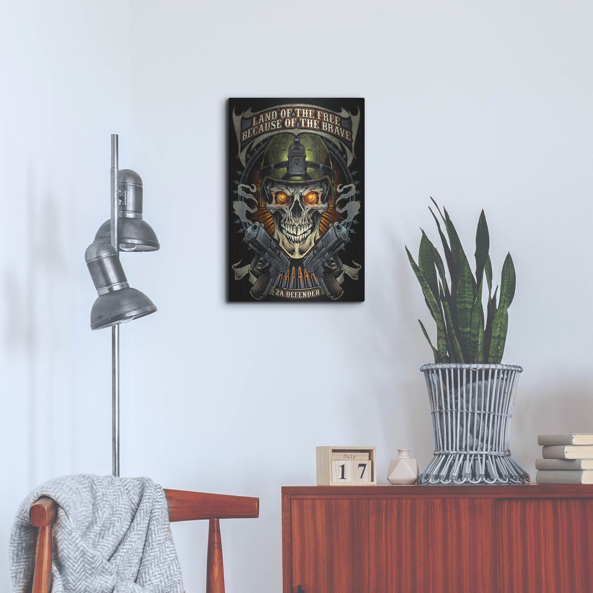Luxe Metal Art 'Skull Soldier and Guns' by Flyland Designs, Metal Wall Art,16x24