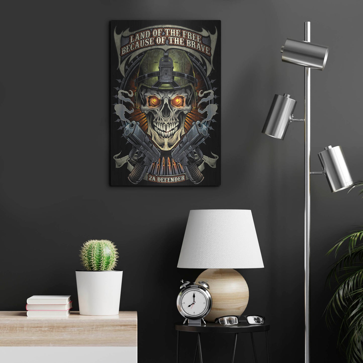 Luxe Metal Art 'Skull Soldier and Guns' by Flyland Designs, Metal Wall Art,16x24