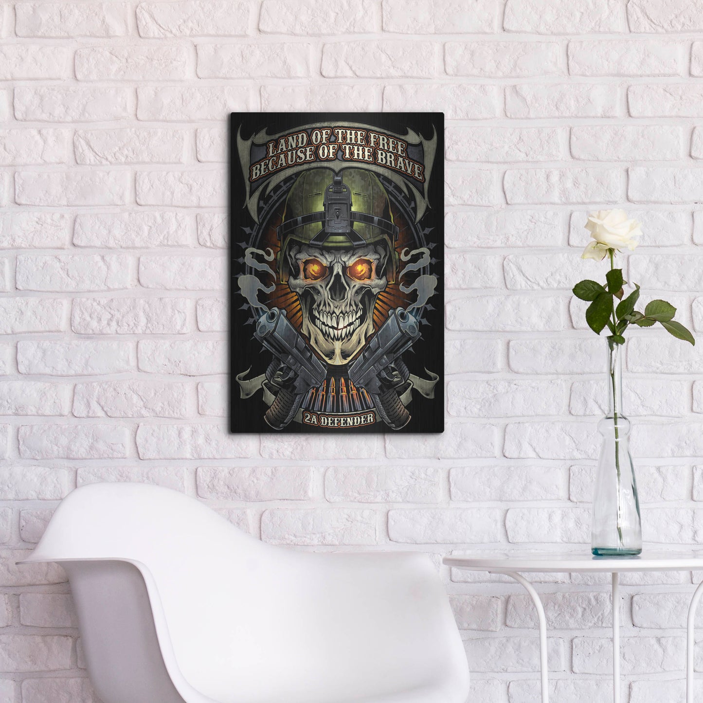 Luxe Metal Art 'Skull Soldier and Guns' by Flyland Designs, Metal Wall Art,16x24