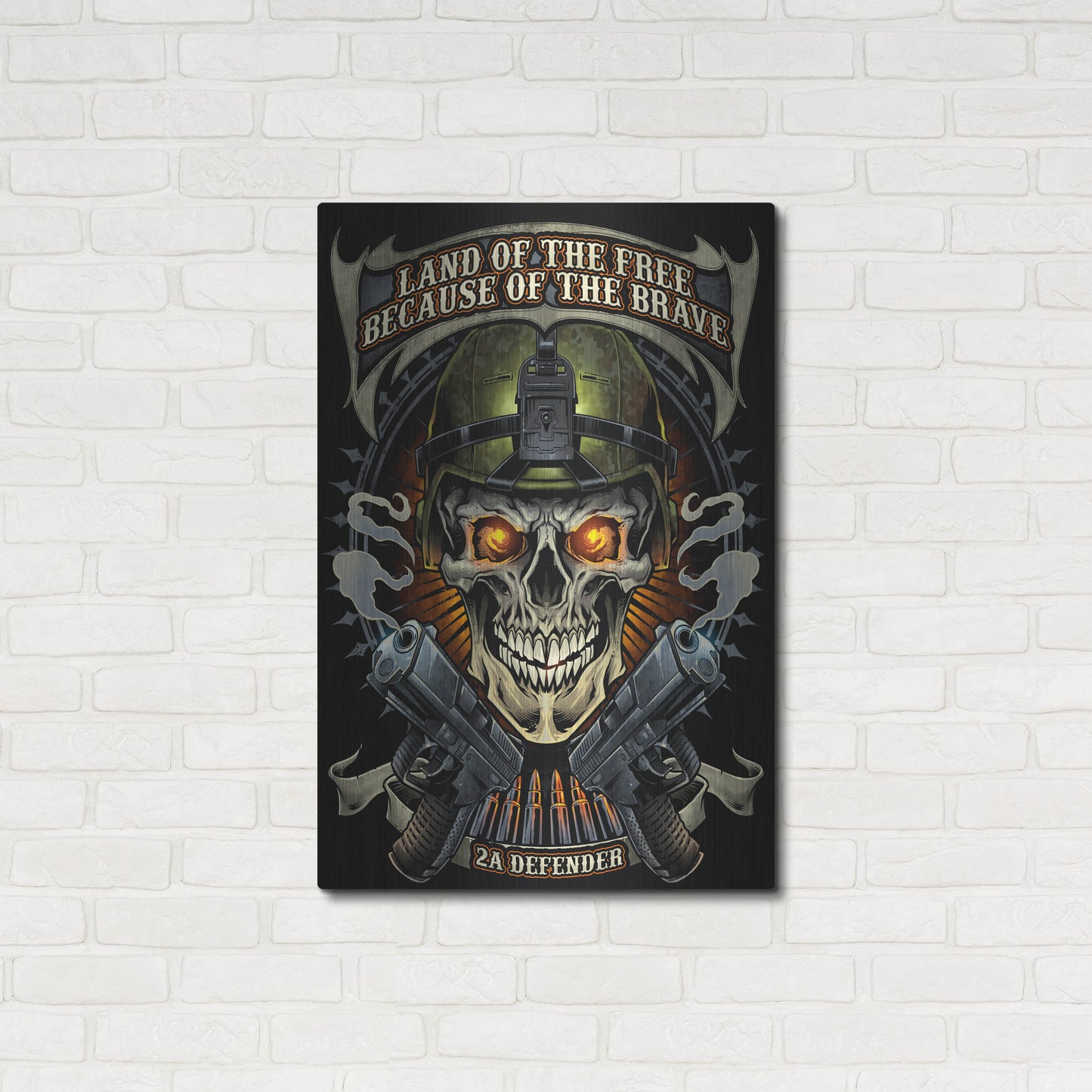 Luxe Metal Art 'Skull Soldier and Guns' by Flyland Designs, Metal Wall Art,24x36