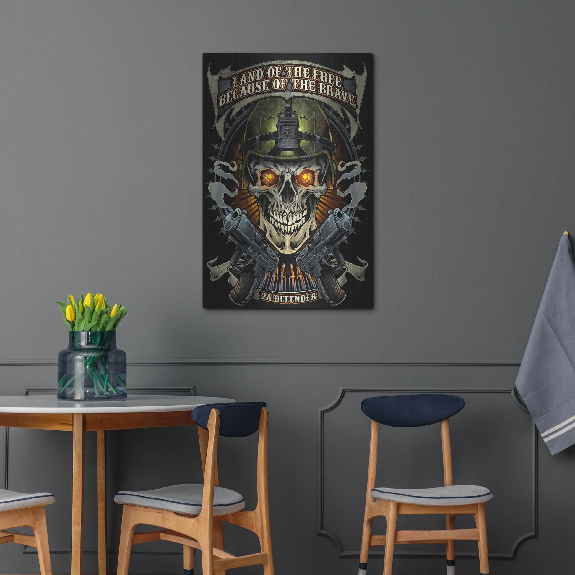 Luxe Metal Art 'Skull Soldier and Guns' by Flyland Designs, Metal Wall Art,24x36