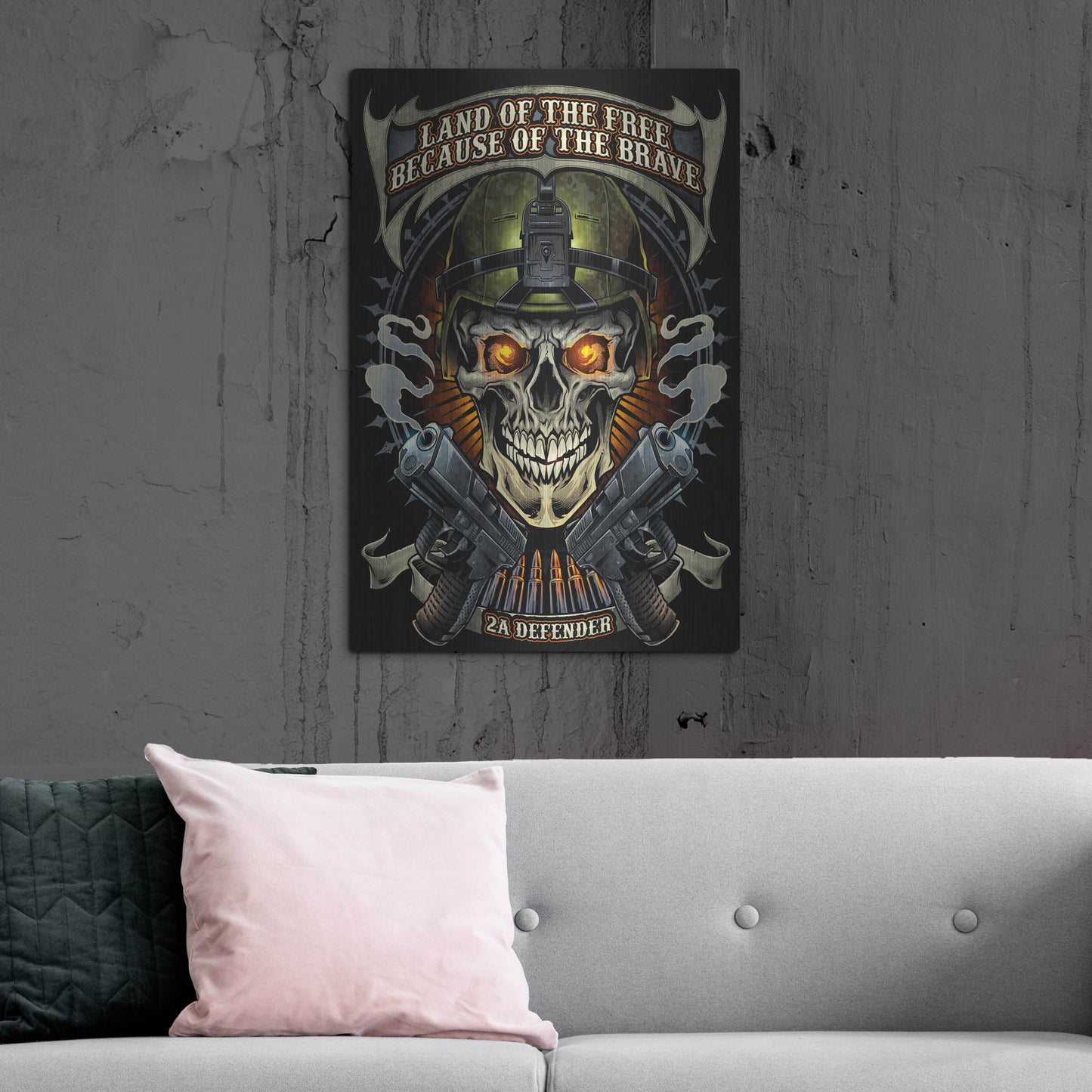 Luxe Metal Art 'Skull Soldier and Guns' by Flyland Designs, Metal Wall Art,24x36