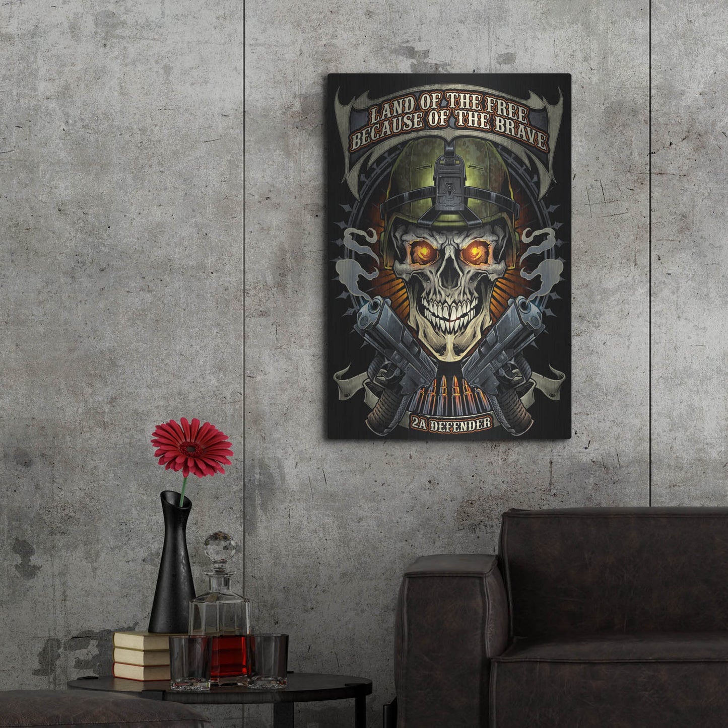 Luxe Metal Art 'Skull Soldier and Guns' by Flyland Designs, Metal Wall Art,24x36