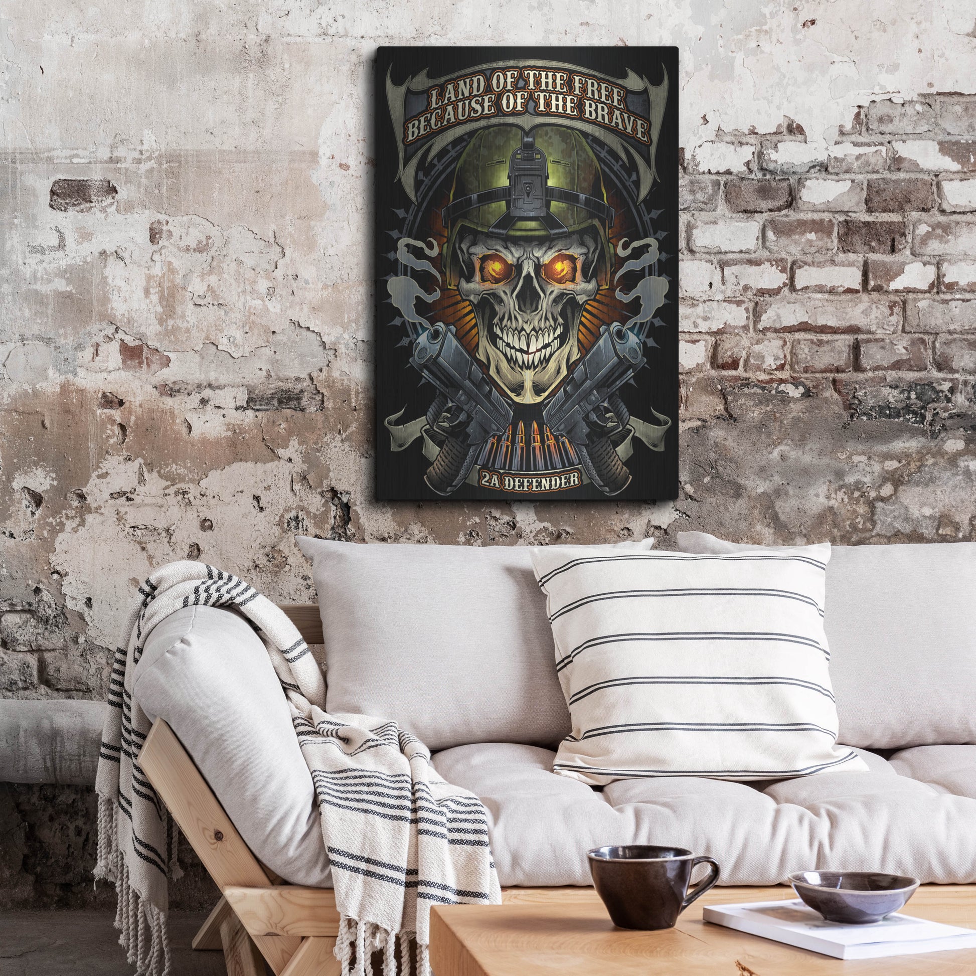 Luxe Metal Art 'Skull Soldier and Guns' by Flyland Designs, Metal Wall Art,24x36