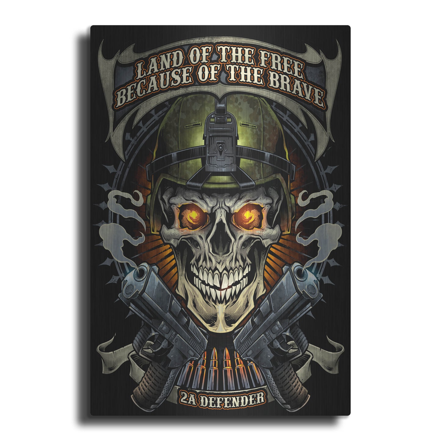 Luxe Metal Art 'Skull Soldier and Guns' by Flyland Designs, Metal Wall Art